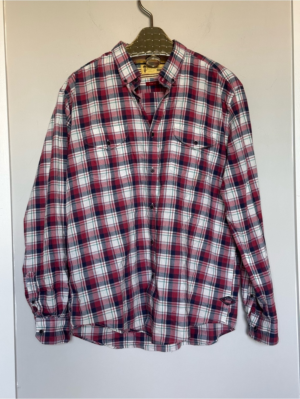 Barbour International Steve McQueen Slim Fit Plaid Button Down Shirt Red Multi.